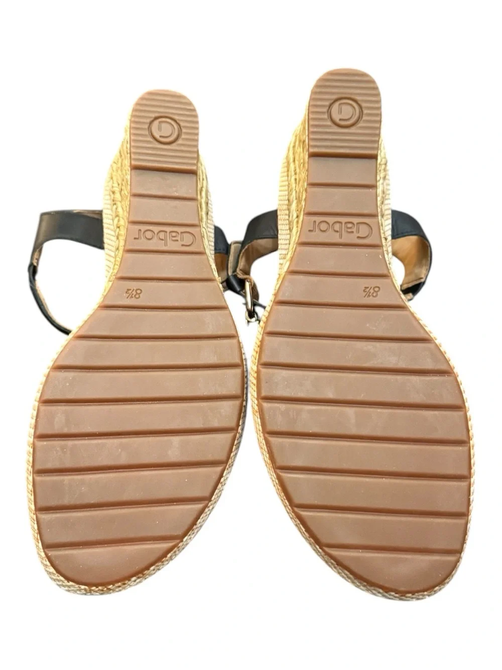 Gabor Black Leather Espadrille Wedge Sandals Women’s Size 8.5 NWOB